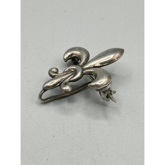 Vintage Sterling Silver Fleur De Lis Pocket Watch Holder Pin Brooch - Picture 3 of 7